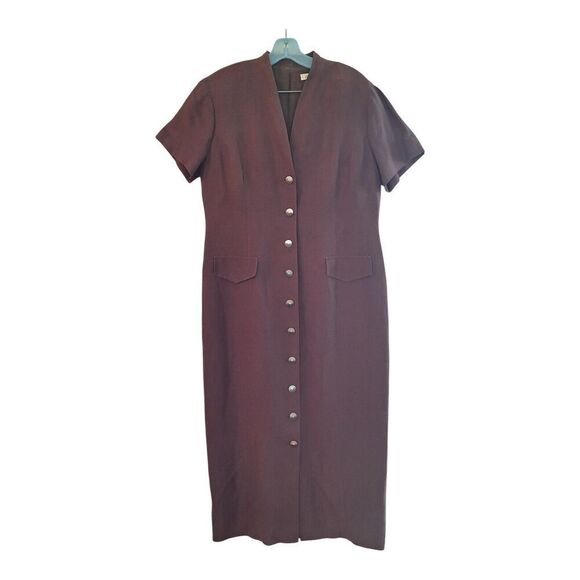 Vintage Savannah Maxi Linen Dress Button Up Lined 90s Mocha Brown size 10 - Picture 2 of 16